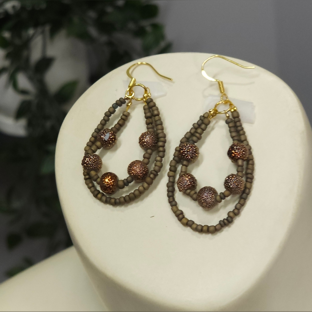 Brassy Golden Earthy Double Loop Earrings